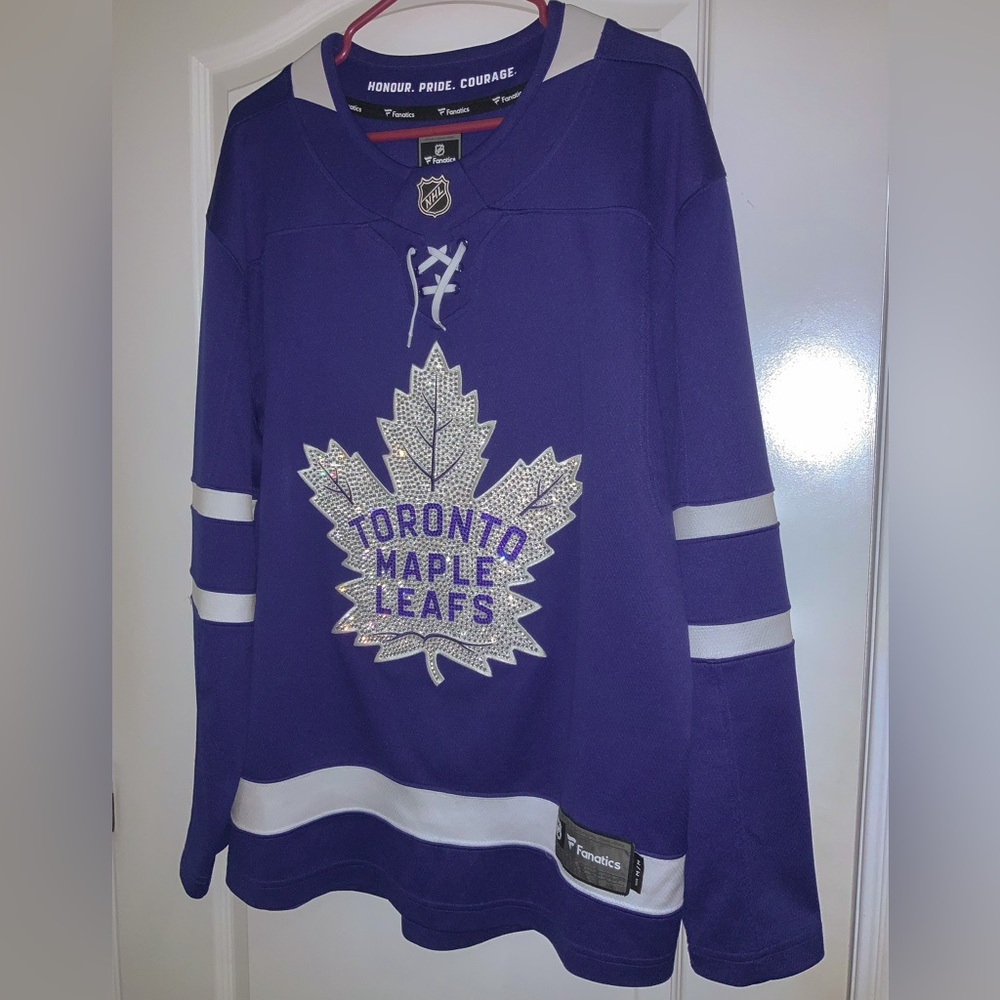 TORONTO MAPLE LEAFS NHL Custom Crystal Rhinestones Sparkle Jersey SZ Women’s Med